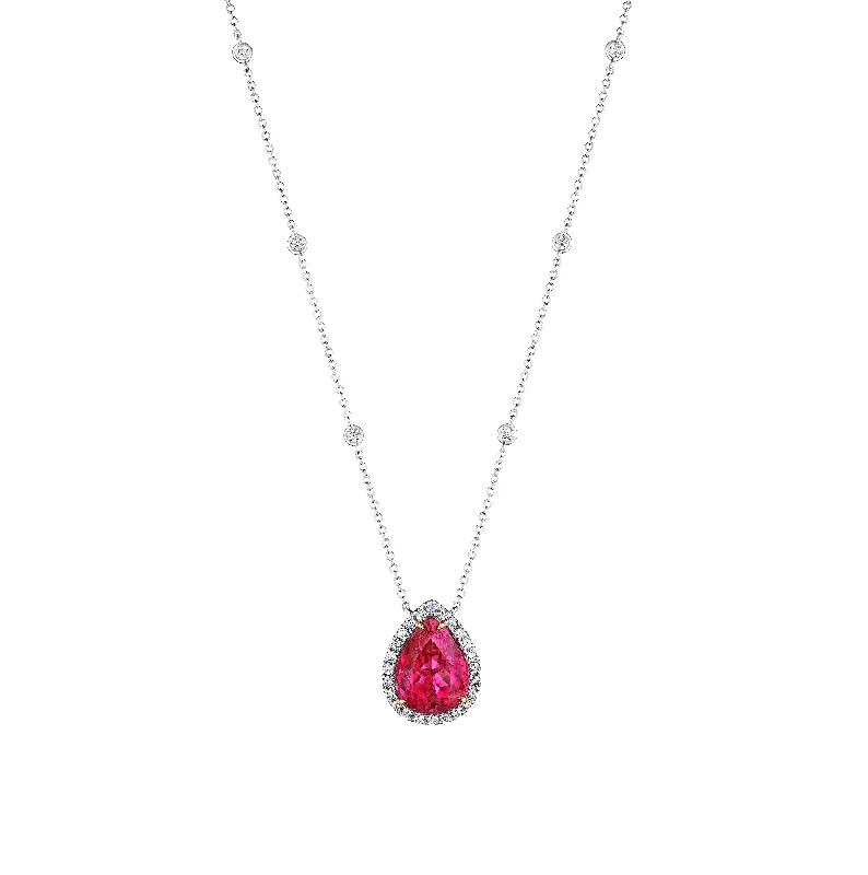 Sabel Collection Mixed Metals Pear Rubellite and Diamond Station Necklace