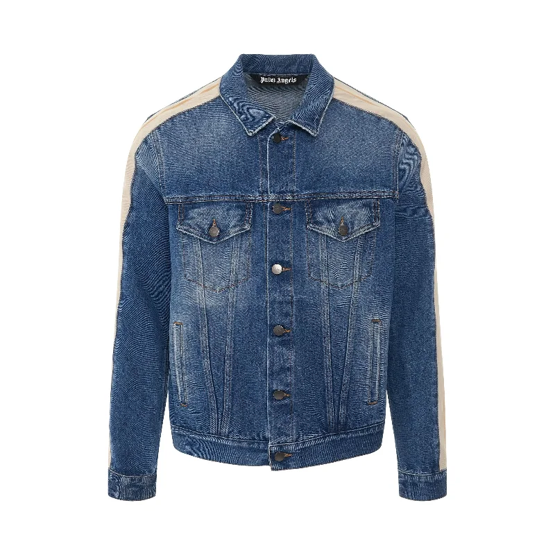 Indigo Track Denim Jacket in Light Blue/White