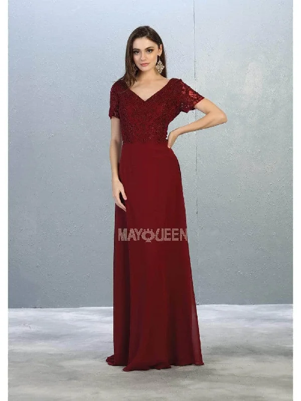 May Queen MQ1782 - V-Neck Beaded Lace Evening Dress