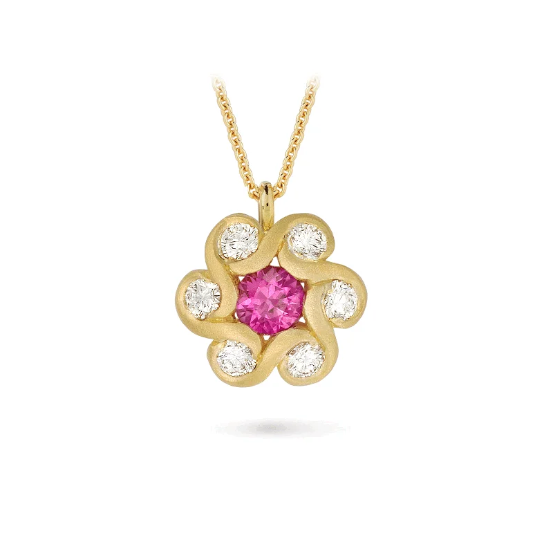 Contour Pink Sapphire, Diamond and Yellow Gold Whirlpool Pendant