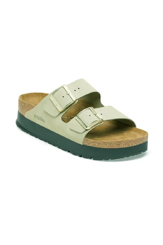 Papillio by Birkenstock Arizona Platform Nubuck Sandals for Women in Eucalyptus | 1026971