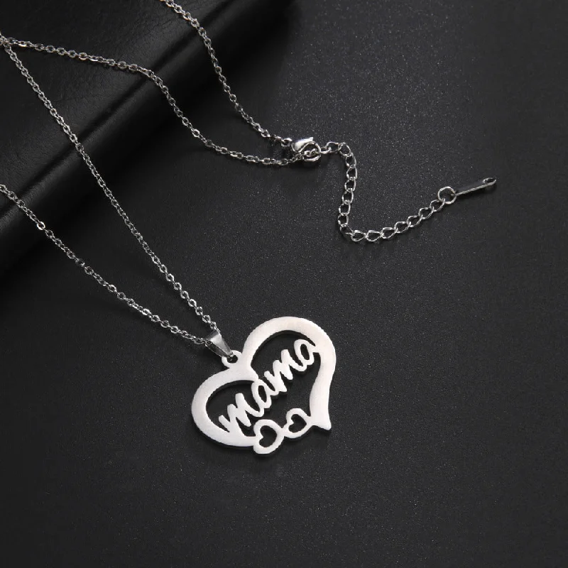 Wholesale Mother's Day Hollow Size Love Mama Letter Pattern Stainless Steel Necklace