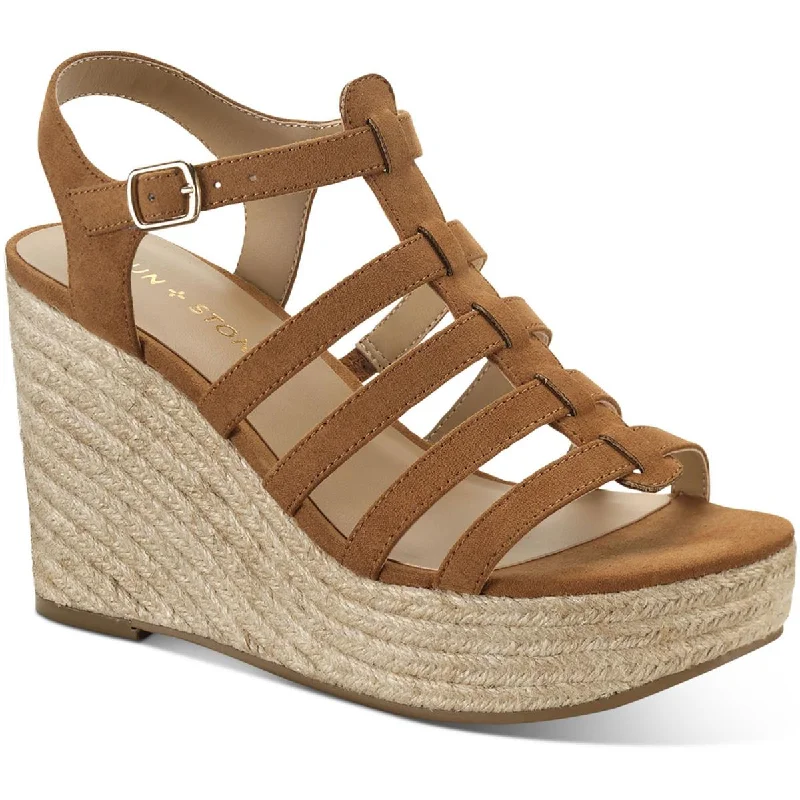 Sun + Stone Womens Wesleyy   Faux Suede Caged Wedge Sandals