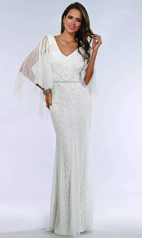 Lara Dresses - 51046 Sheer Cape Sleeve Embellished Sheath Bridal Dress