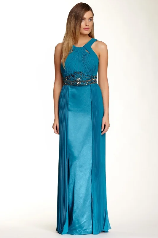 Sue Wong - N4312 Pleated Embroidered Empire Waist Sheath Gown