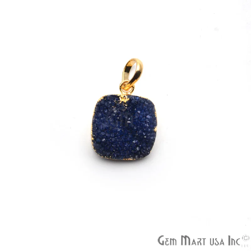 Blue Druzy 24x20mm Gold Electroplated Single Bail Pendant