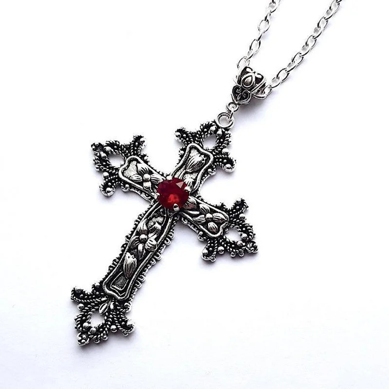 Wholesale Gothic Creative Flower Pattern Cross Diamond Necklace