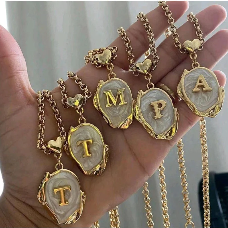 Wholesale 26 Letters Oil Dripping Three-dimensional 18K Gold Plated Stainless Steel Necklace