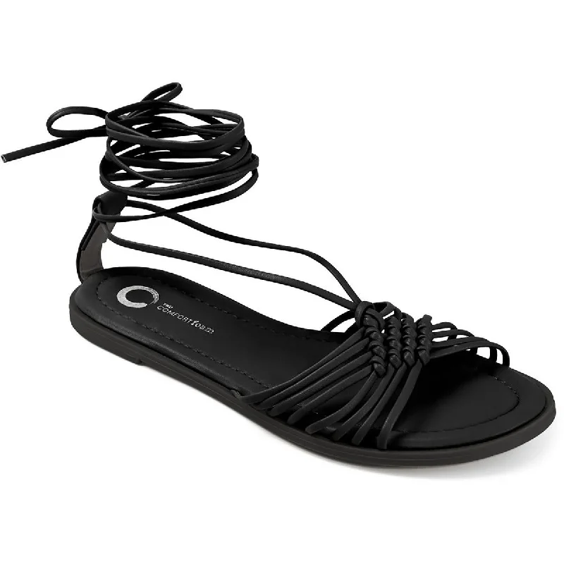 Journee Collection Womens Jess Faux Leather Ankle Tie Strappy Sandals