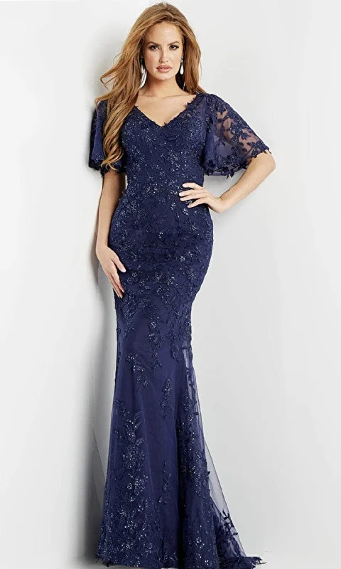 Jovani 09591 - Laced Angel Sleeves Evening Dress