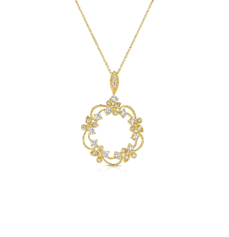 Sabel Collection Yellow Gold Diamond Floral Circle Pendant