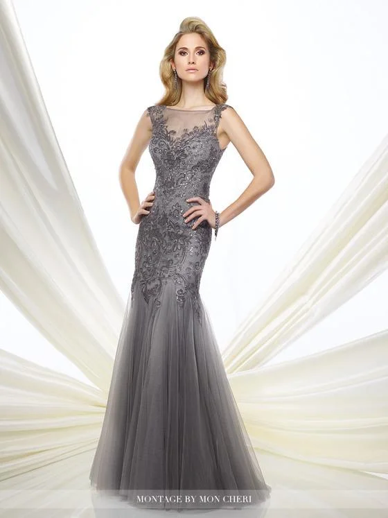 Montage by Mon Cheri - 216964 Tulle Lace Trumpet Dress - 1 pc Champagne in Size 10 Available