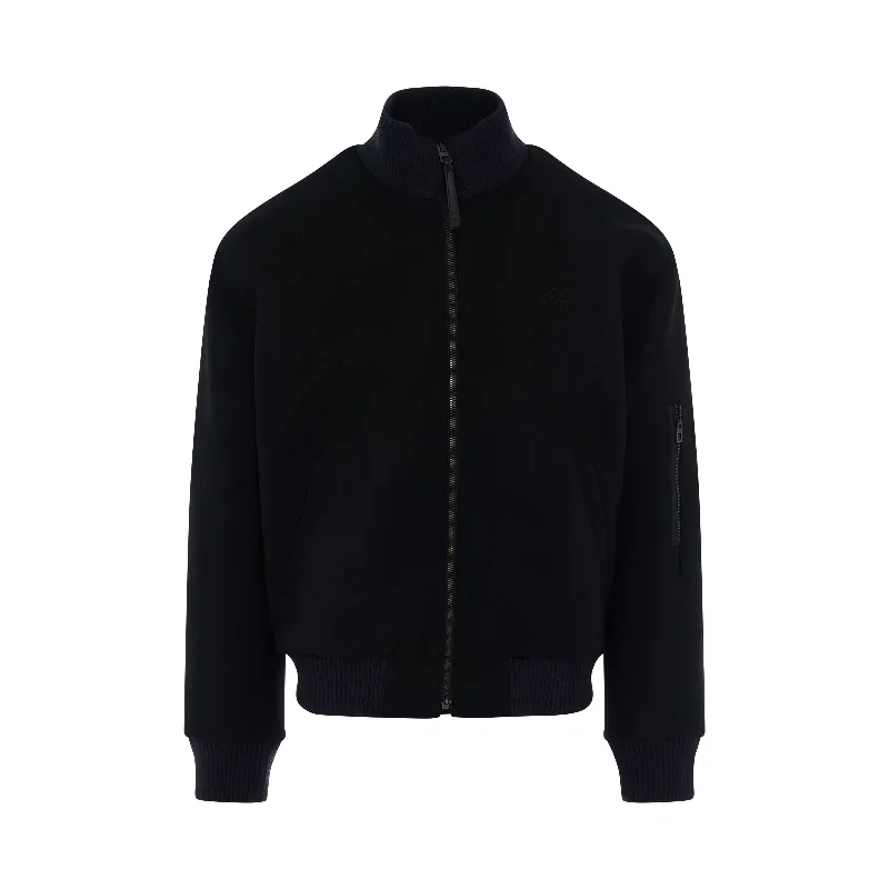 Knitted Back Bomber Jacket in Black