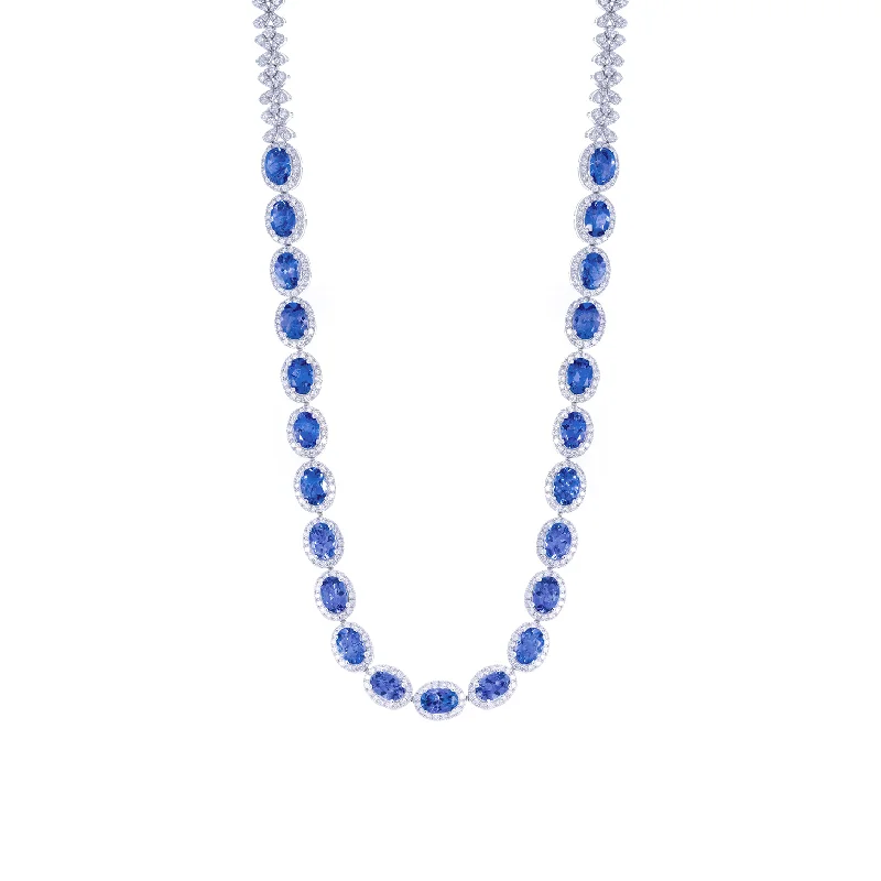 Sabel Collection White Gold Tanzanite and Diamond Floral Necklace