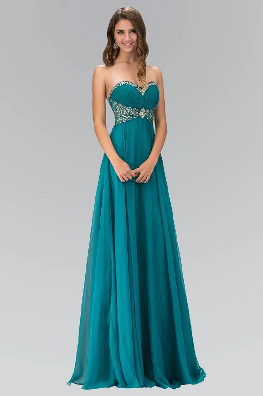 Elizabeth K - GL1075 Lavish Jeweled Strapless Chiffon Gown