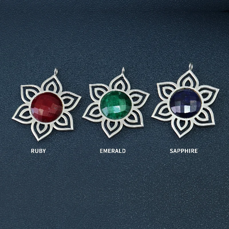 Flower Shape 42x37mm Single Bail Silver Plated Gemstone Connector Pendant