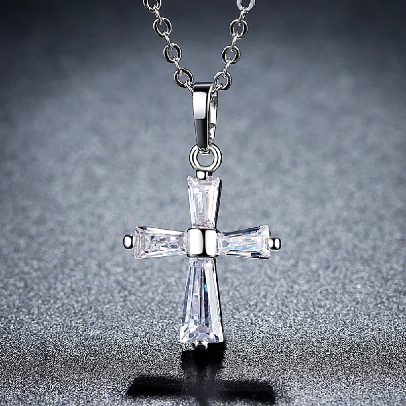 Wholesale Flash Diamond Holy Light Cross Necklace Copper