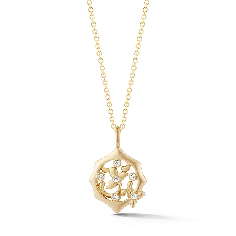 Leaf Diamond and Yellow Gold Pendant