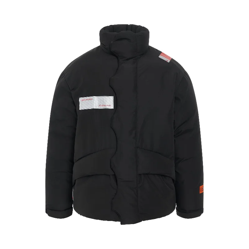 Hiking Tape Puffer Jacket in Black