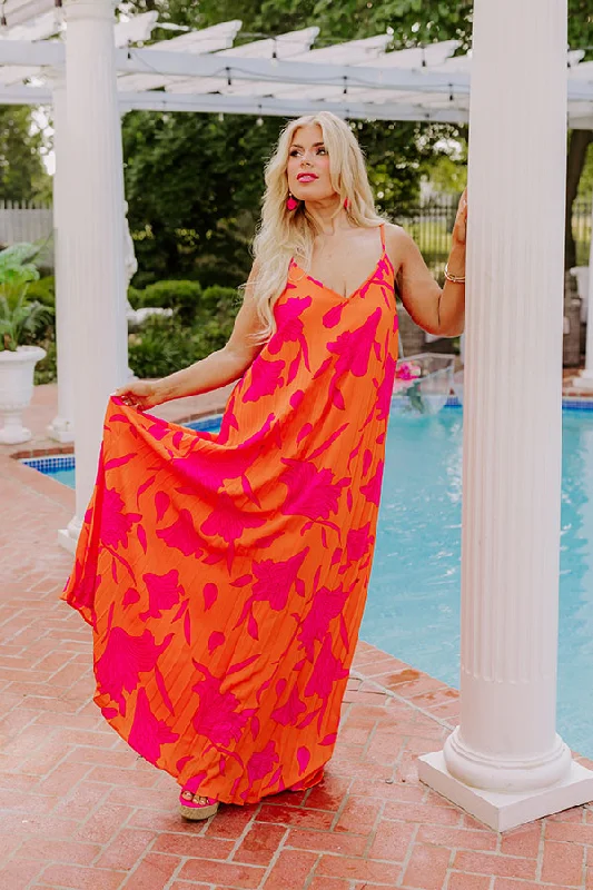 Vibrant Moment Floral Maxi Dress in Tangerine