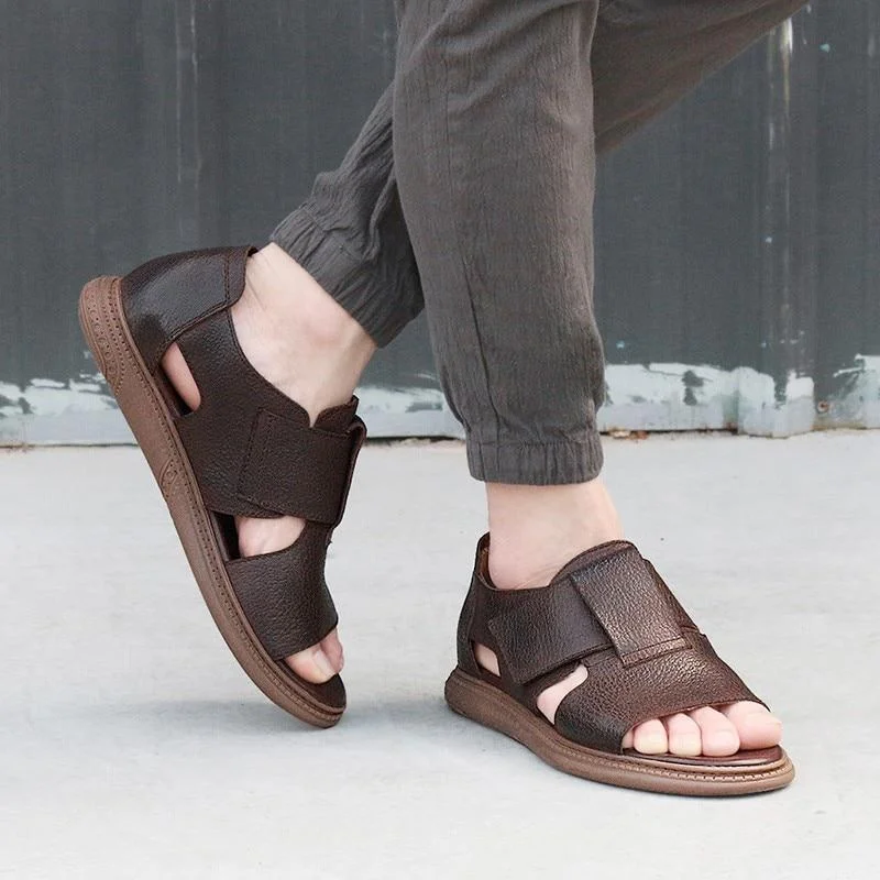 Summer Fashion Men's 100% Real Leather Vintage Style Platform Sandals