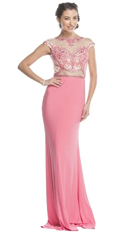 Aspeed Design - Embellished Cap Sleeve Affordable Prom Dress