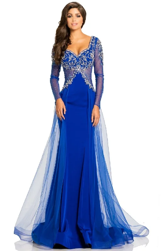 Johnathan Kayne 8003 Beaded Sheer Long Sleeve Sweetheart Evening Gown -1Pc Royal in size 4 Available