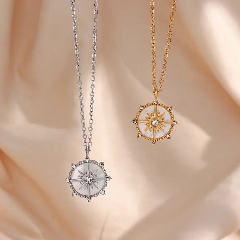 Wholesale Stainless Steel Lucky Wheel Eight Pointed Star Shell Necklace