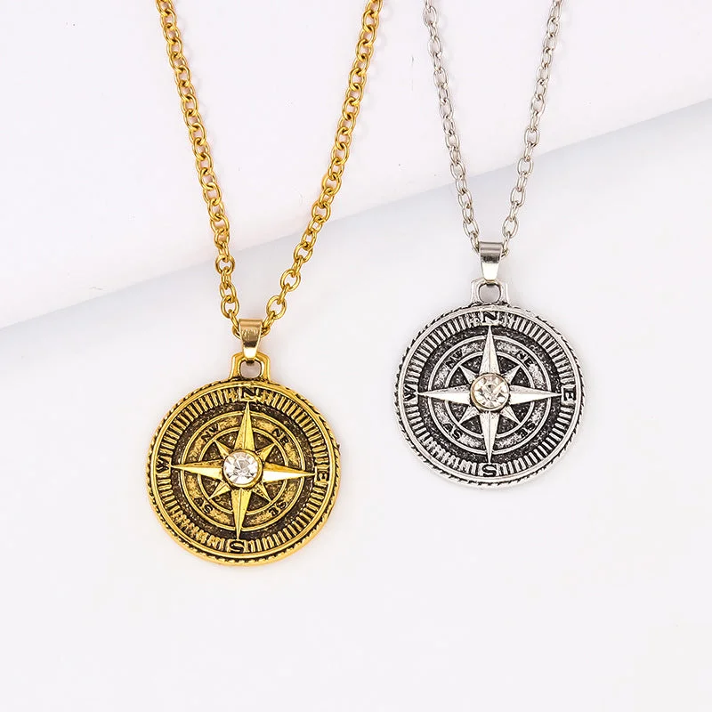 Wholesale Alloy Octagram Compass Pendant Necklace