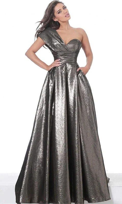 Jovani - 04170 Metallic One Shoulder A-Line Gown