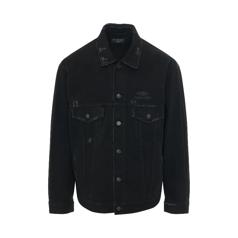 3B Sports Icon Large Fit Denim Jacket in Rubber Black