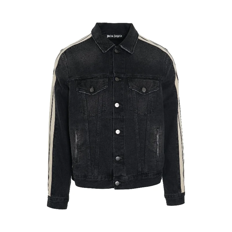 Black Wash Track Denim Jacket in Black