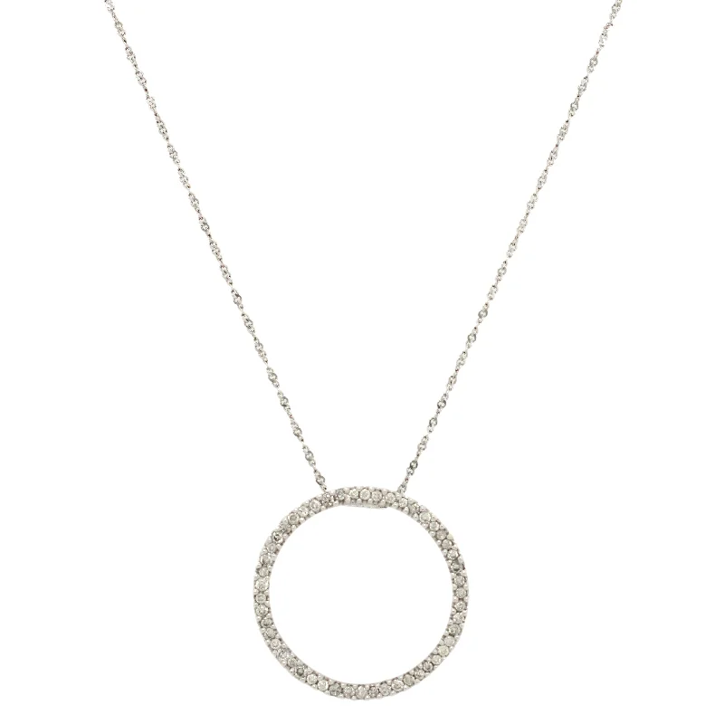 Vintage 0.25ctw Diamond Open Circle Halo Pendant | 14k White Gold Necklace 16"