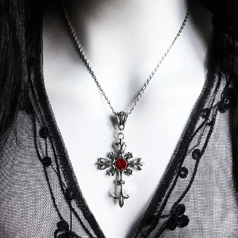 Wholesale Vintage Gothic Dark Ruby Cross Necklace