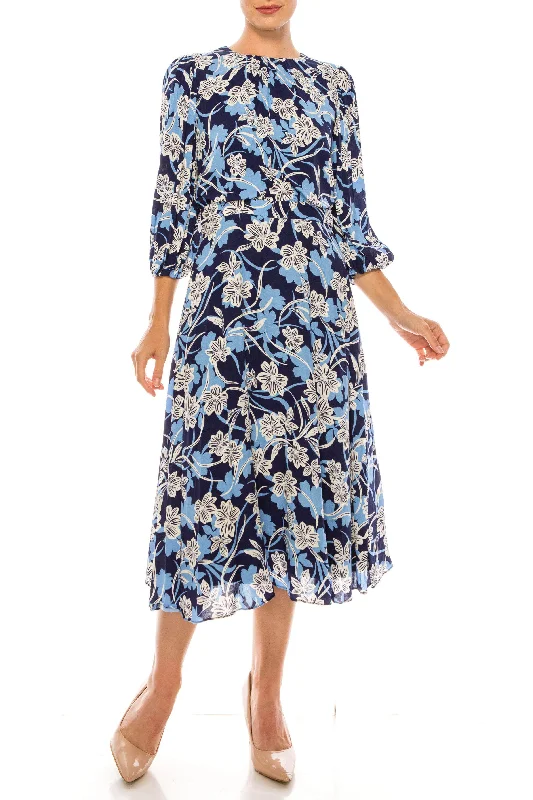 Maggy London G4785M - Long Sleeve Floral Day Dress