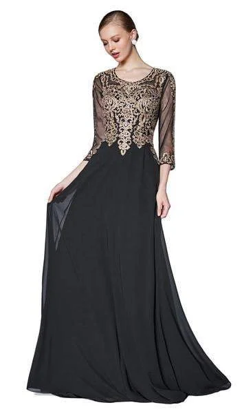 Cinderella Divine - Lace Appliqued Bodice Flowy A-Line Chiffon Gown CD0129 - 2 pcs Mocha in Sizes L and 2X Available