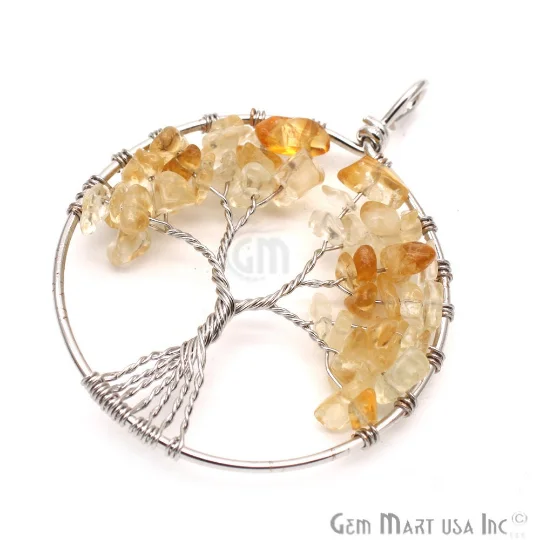 Citrine Tree Of Life 50mm Silver Wire Wrapped Pendant