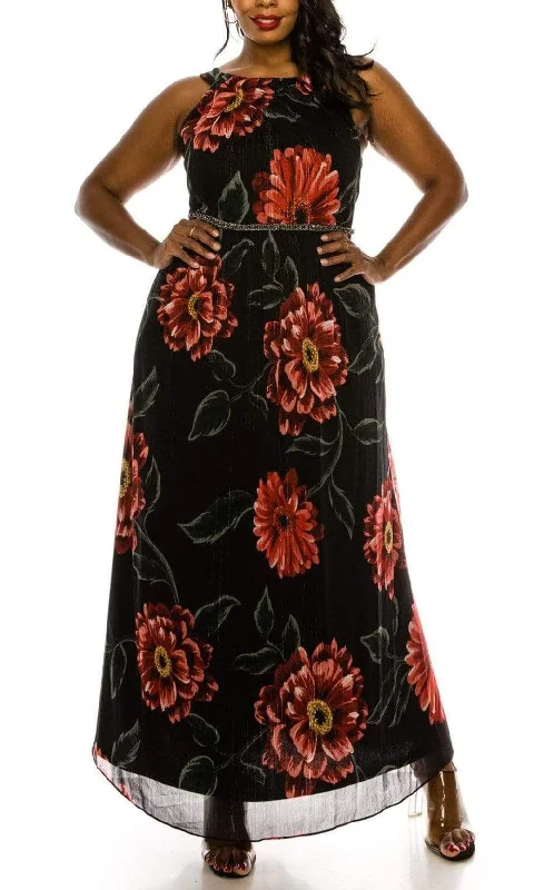 SLNY - 9471488 Floral Bateau Evening Dress