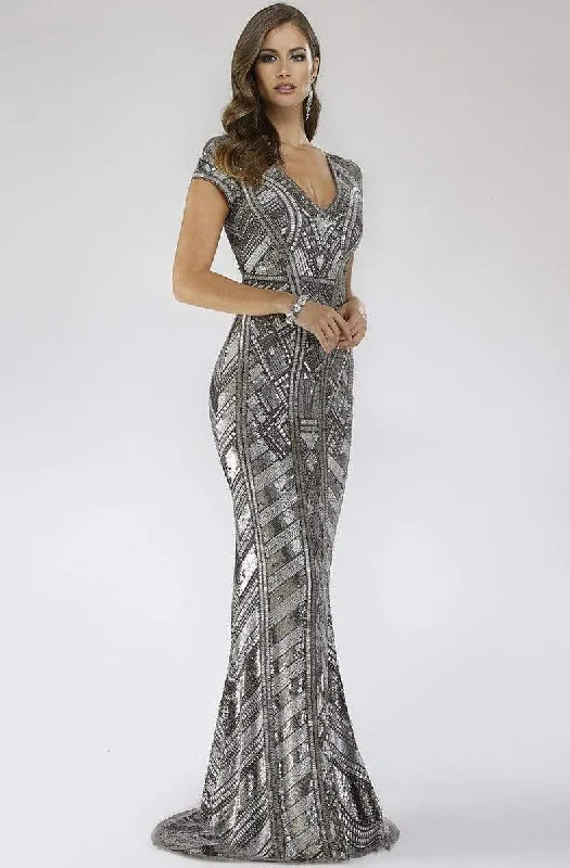 Lara Dresses - 29540 Short Sleeve Metallic Sequin Mermaid Dress