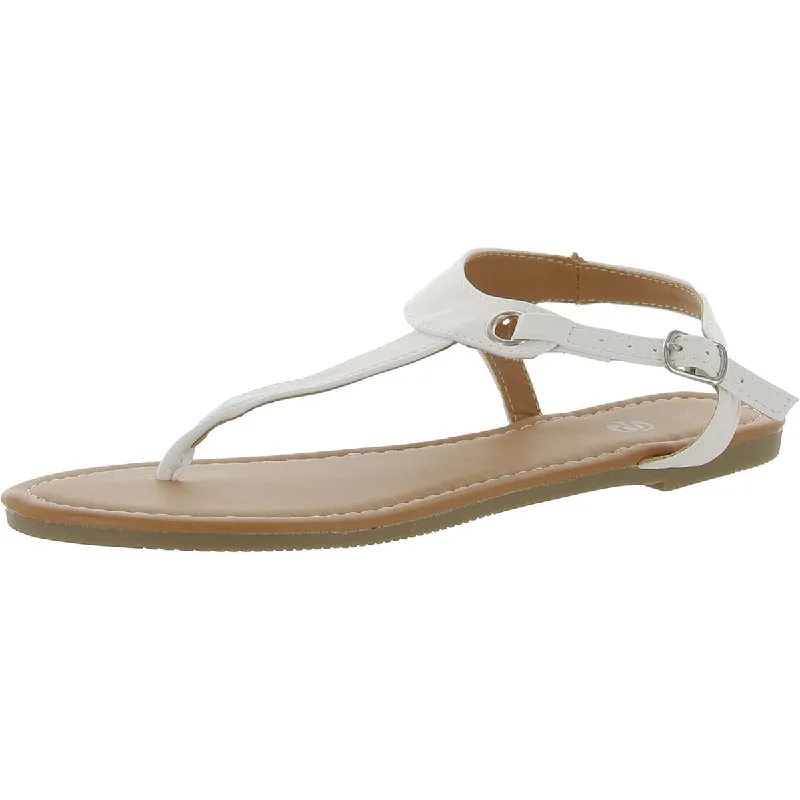 Rekayla Womens Faux Leather Ankle Strap Thong Sandals