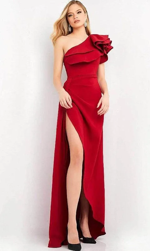 Jovani 04352SC - One Shoulder Ruffled Evening Dress