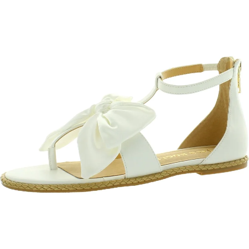 Jack Rogers Womens Heidi Leather Bow T-Strap Sandals