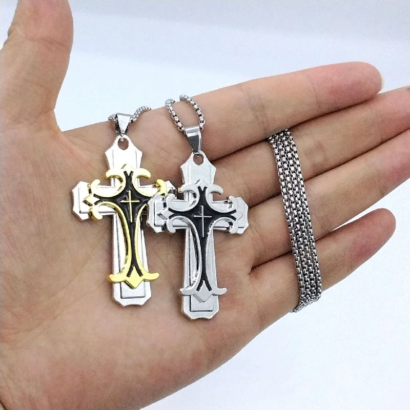 Wholesale Oil Dripping Mechanical Sense Metal Cross Alloy Retro Necklace