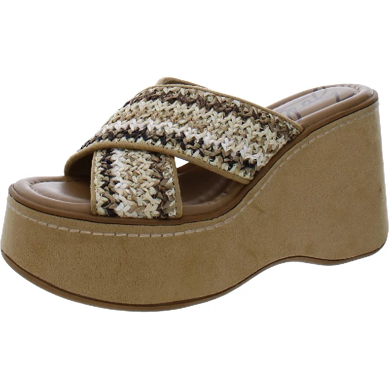 Zodiac Womens Nessa-Raffia Faux Suede Woven Platform Sandals