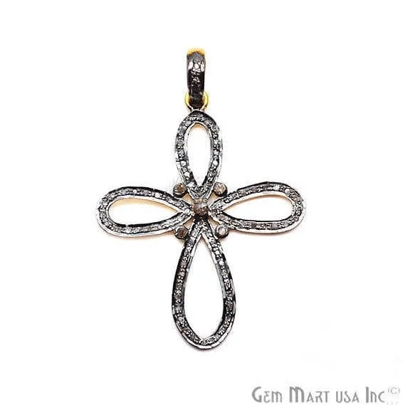 Pave Flower Shape Diamond Charm Pendant, Gold Vermeil Necklace Charm Pendant