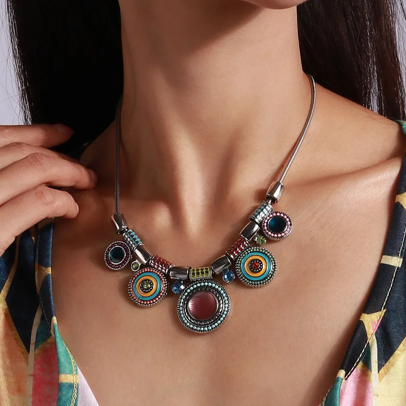 Wholesale Alloy Bohemian Geometric Medal Necklace