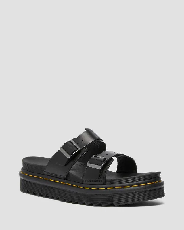 Unisex Myles Brando Leather Buckle Slide Sandals Black