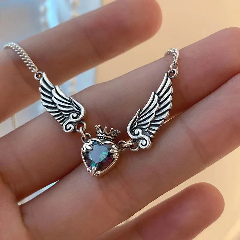 Wholesale Vintage Love Crown Wings Necklace