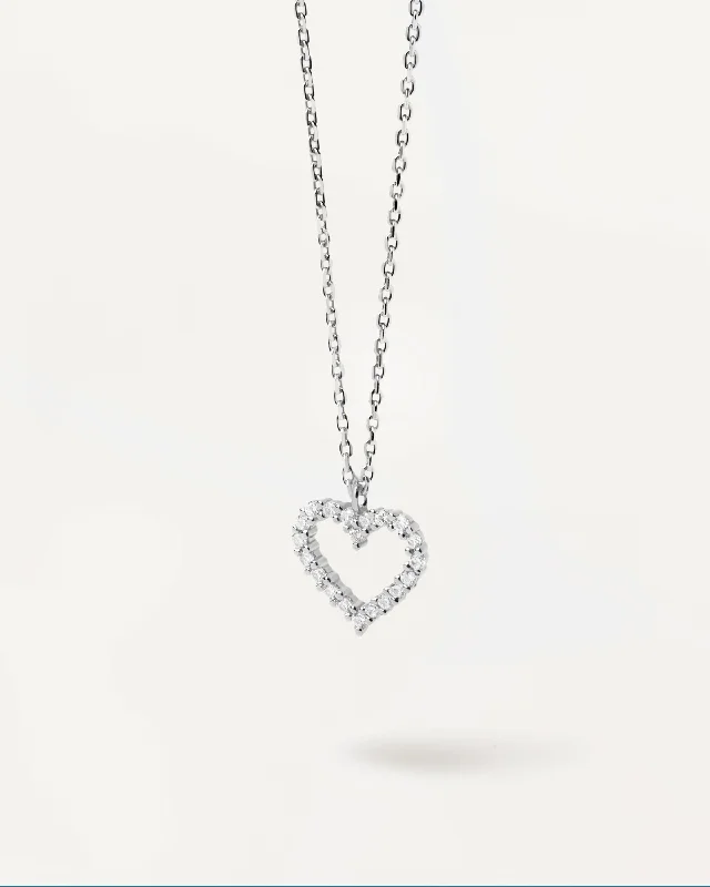 White Heart Necklace Silver