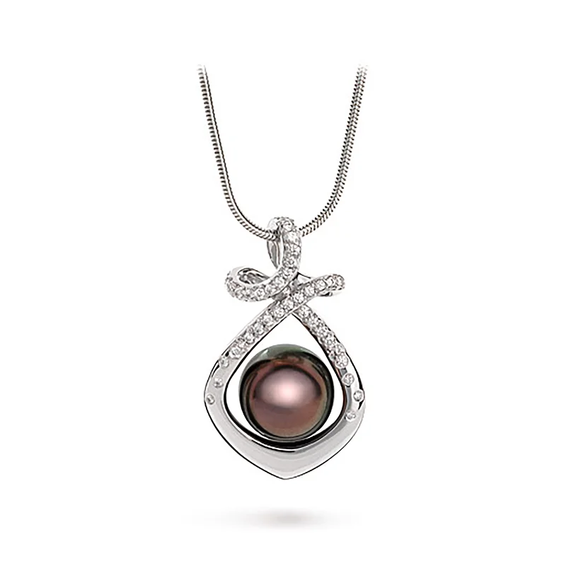 Dancing Twizzle Black Tahitian Pearl and Diamond Pendant